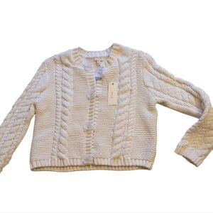 NWT Greige Cable Knit Cardigan Sweater White Flower Beaded Buttons Ivory Size XL